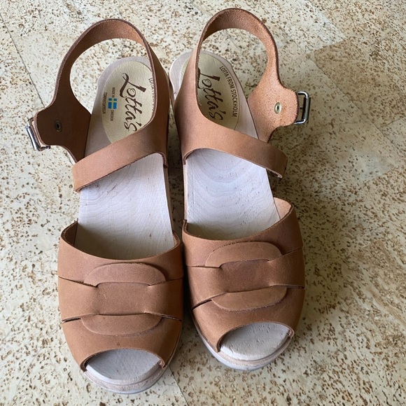 LOTTA FROM STOCKHOLM Tan Leather Peep Toe Clogs Spruzzato Seconds Size 10.5 42 - Picture 7 of 12